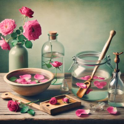Norādījumi, kā pagatavot rožu ūdens toneri, izmantojot svaigas rožu ziedlapiņas. Izmantojiet tieši uz savas ādas kā dabīgu toniku vai sajauciet to ar eļļām, lai radītu krēmus un losjonus #lovelygreens #roserecipe #roseskincare #diyskincare #rosewater #diybeauty